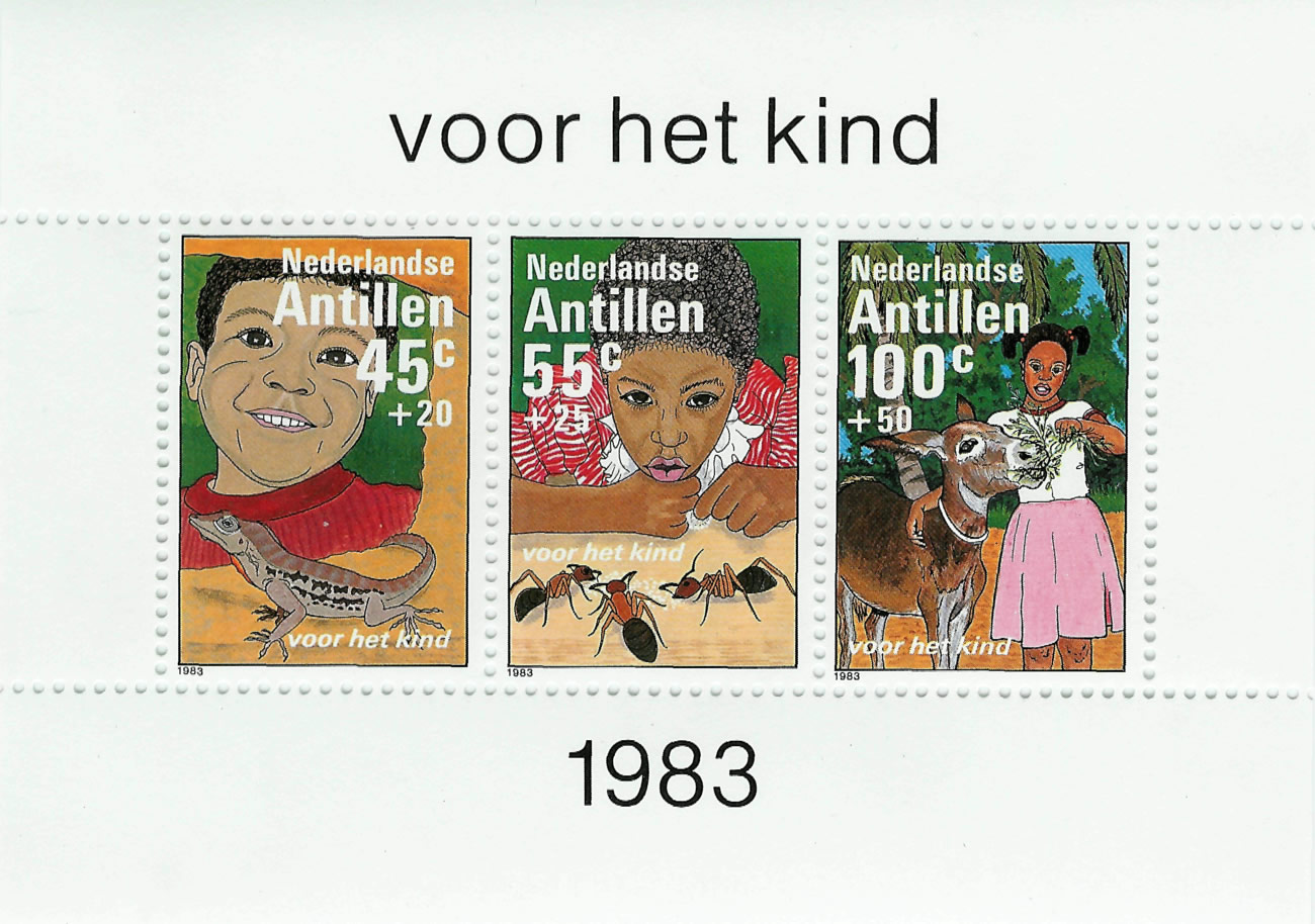 Bloque-Serie 3 sellos dedicados a la infancia. Antillas Holandesas, 1983