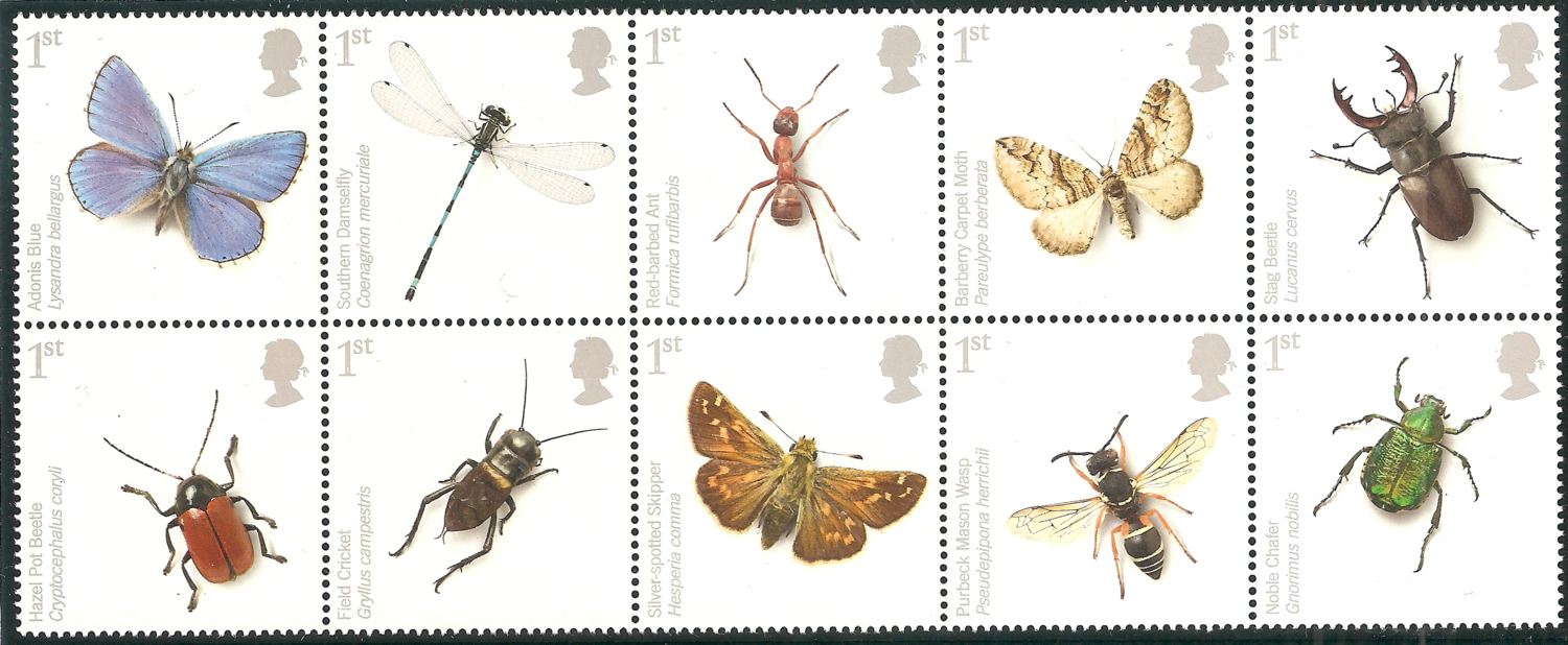Gran Breta�a, 2008. Serie de 10 insectos en peligro de extinci�n