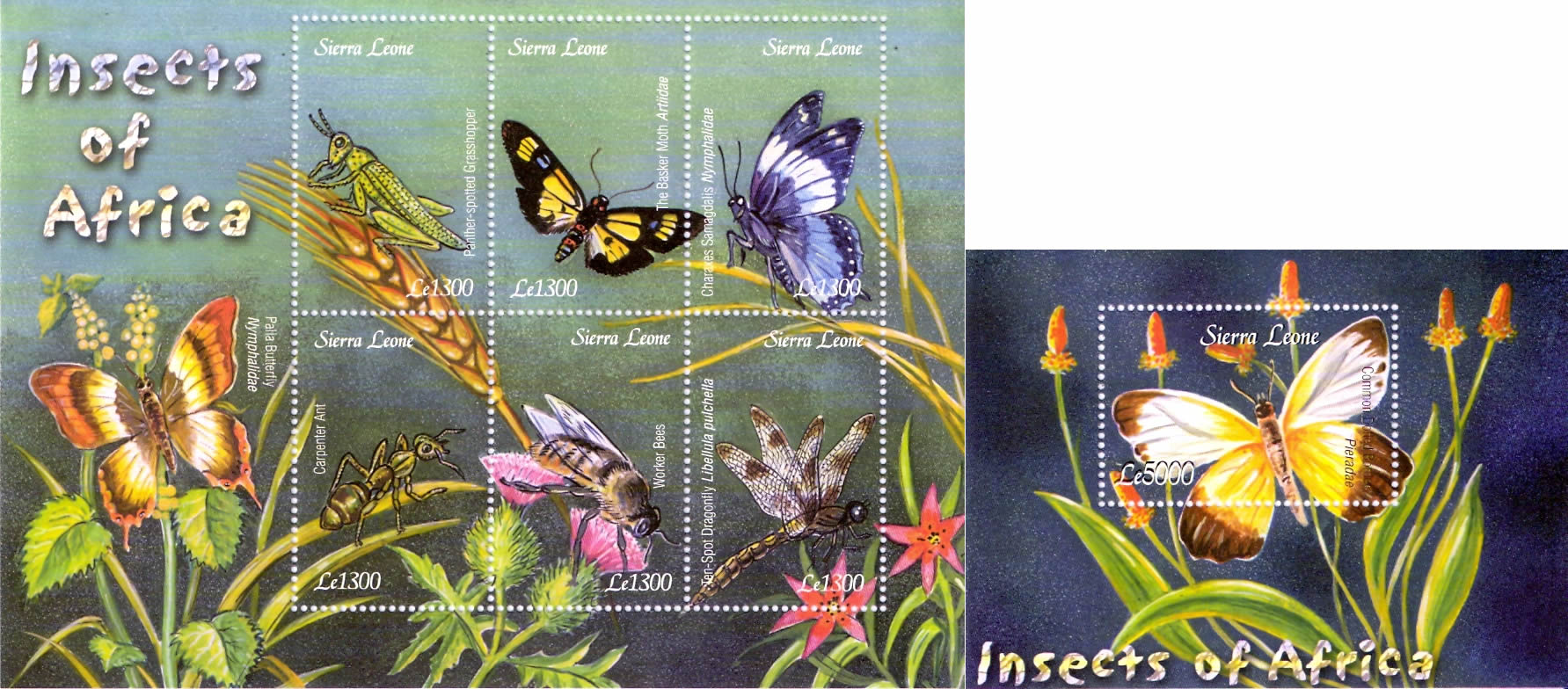 Sierra Leone 2003. Bloque y sello de Insectos de Africa.