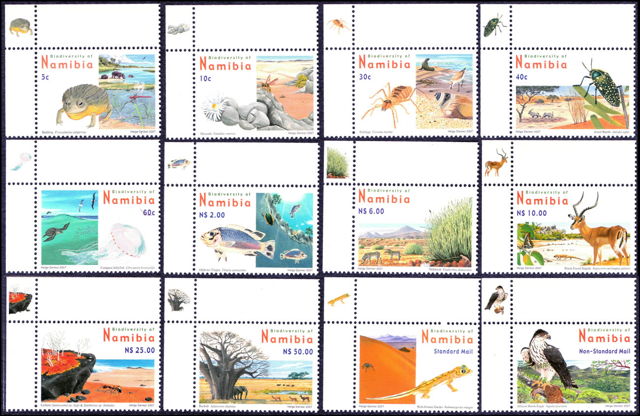 Biodiversidad de Namibia. Serie de 12 sellos de fauna y flora. 2007