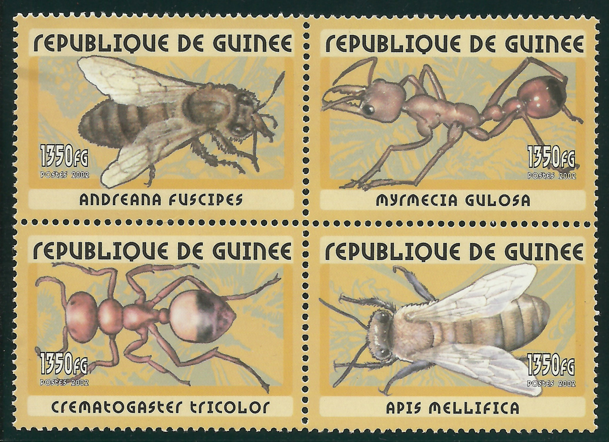 Republica Guinea 2002. 2 hormigas y 2 abejas