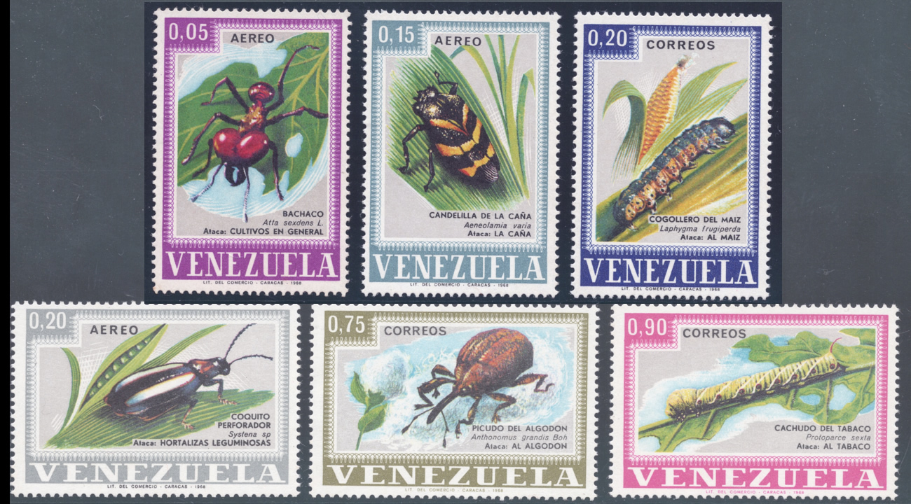 Venezuela 1968. Serie de 6 valores con insectos plaga